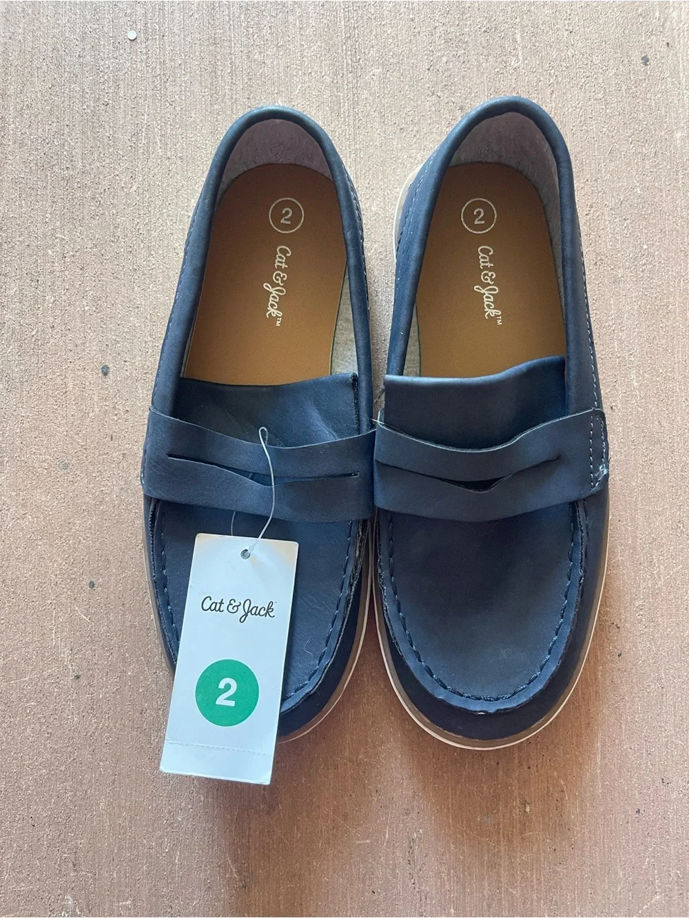NWT Cat & Jack Boys Navy Blue Slip-On Loafer Shoes - Size 2 Youth